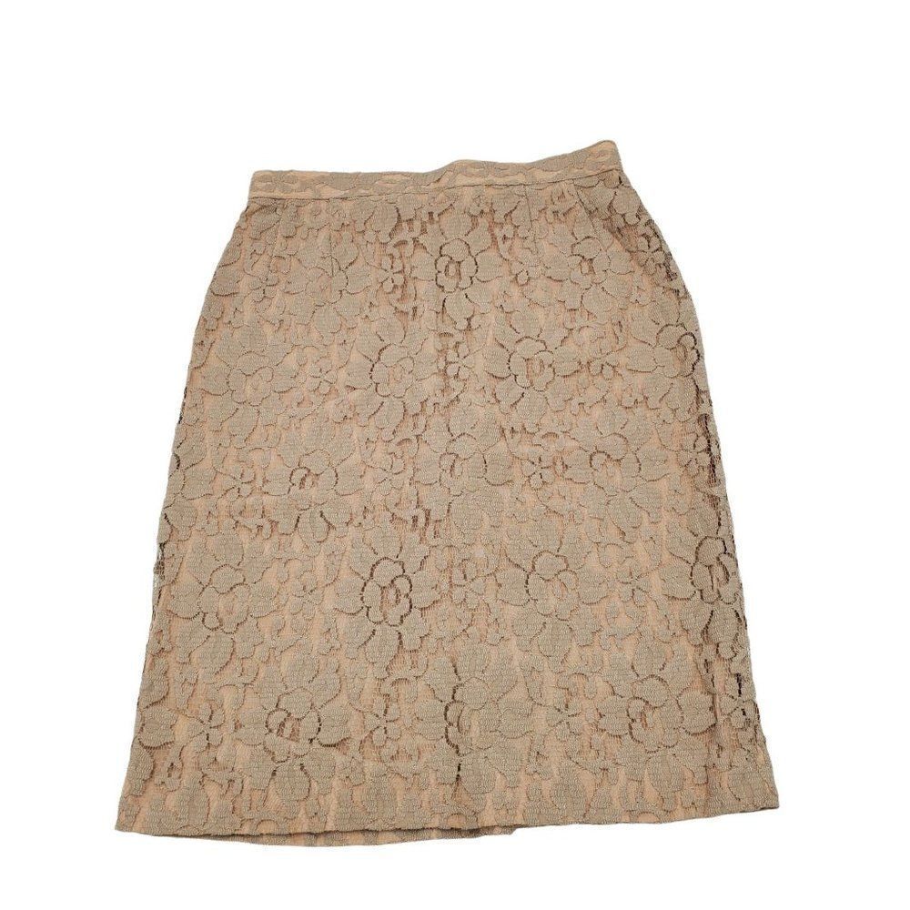 Vintage Woman's Union Made Skirt Knee Length Lace Floral Beige Size 8